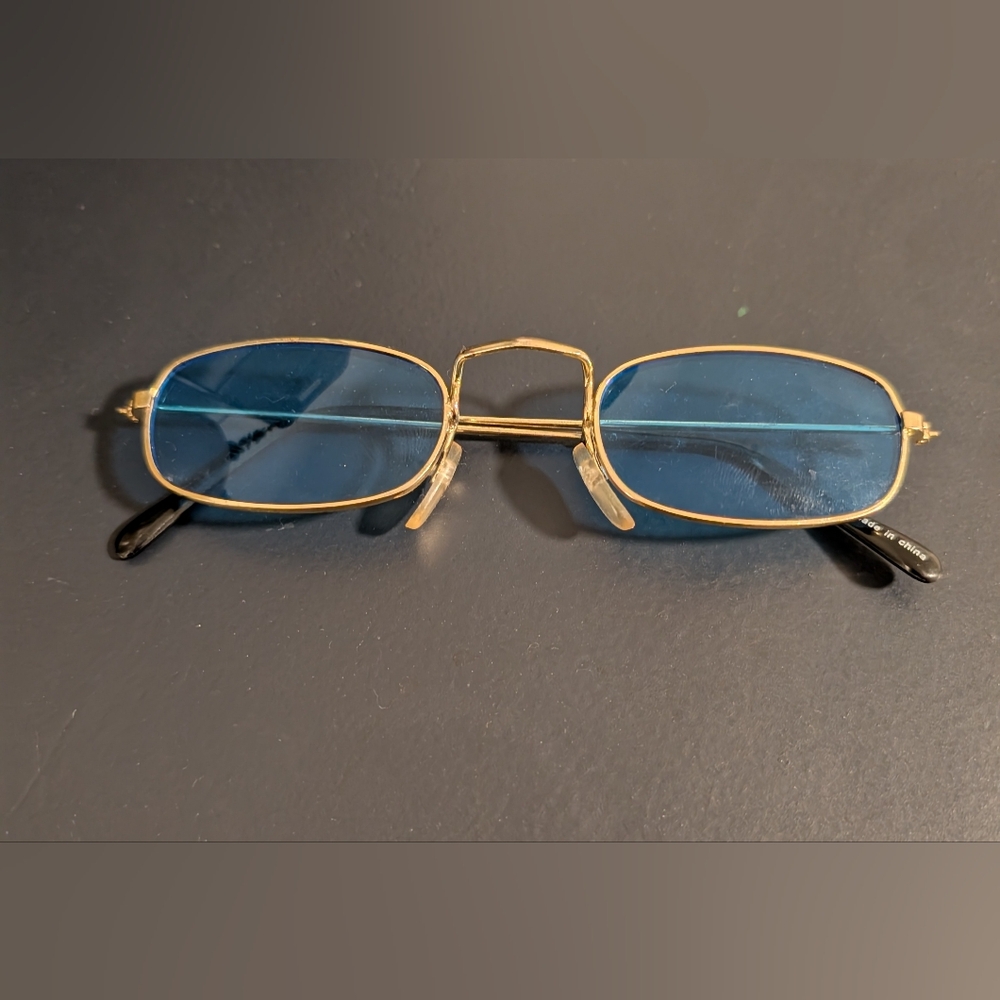 Vintage Oval Blue And Gold Sunglasses